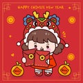 Cute girl Chinese New Year Dragon cartoon with Red envelope greeting card. Series: Zodiac vector 2024 Wish you rich and wealth