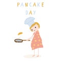 Cute girl cook with pancake and chef hat vector illustration.