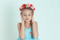 Cute girl covering ears with her hands eyes closed Royalty Free Stock Photo