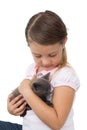 Cute girl cuddling grey kitten Royalty Free Stock Photo