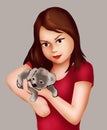 Cute girl and cute little puppy , girl , girl  human , animal  animals pet owner, pet  illustration Royalty Free Stock Photo