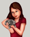 Cute girl and cute little puppy , girl, girl human , animal, animals pet owner , pet illustration
