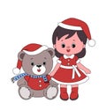Cute Girl Cute Toy teddy bear and christmas pine tree, new year, christmas, cute, girl, child, toy, teddy bear