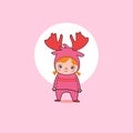 cute girl with deer costume illustration vector Royalty Free Stock Photo