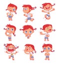 Cute girl with different emotions. Emoji Stickers Emotions