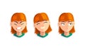 Cute Girl with Different Face Expressions Set, Cheerful, Upset, Sceptic Female Face Cartoon Vector Illustration Royalty Free Stock Photo