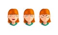 Cute Girl with Different Face Expressions Set, Happy, Bored Female Face Cartoon Vector Illustration