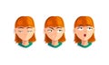 Cute Girl with Different Face Expressions Set, Surprised, Angry, Shy Female Face Cartoon Vector Illustration Royalty Free Stock Photo
