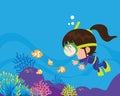 Cute girl diver under the sea Royalty Free Stock Photo