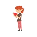 Cute Girl Does Not Want to Eat Watermelon, Child Does Not Like Healthy Food Vector Illustration Vector Illustration Royalty Free Stock Photo