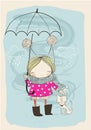 Cute girl with dog and umbrella Royalty Free Stock Photo