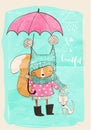 Cute girl with dog and umbrella Royalty Free Stock Photo