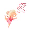 Cute Girl Doing Artistic Gymnastics with Ribbon Vector Illustration Royalty Free Stock Photo