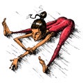 Cute girl doing yoga asana cartoon. Illustration of woman stretching made in hand drawn