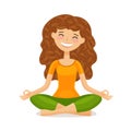 Cute girl doing yoga. Relaxation, meditation concept. Funny cartoon vector illustration