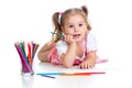 Cute girl drawing a picture with color pencils Royalty Free Stock Photo