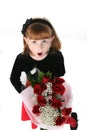 Cute girl in dress with red roses