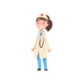 Cute Girl Dressed as Doctor, Kids Future Profession Cartoon Vector Illustration