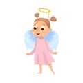 Cute Girl Dressed in Halloween Angel Costume with Nimbus Vector Illustration Royalty Free Stock Photo