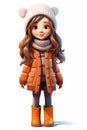 Cute Girl Dressed in Winter Clothes Happy Cartoon Character