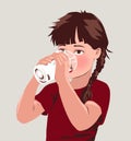 Cute girl drinking milk milk time healthy eating healthy lifestyle, child education, child nutrition, illustration, child, kids