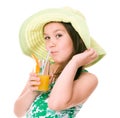 Cute girl is drinking orange juice Royalty Free Stock Photo