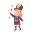 Cute girl drum major. Happy kid in traditional costume marching band parade cartoon vector illustration Royalty Free Stock Photo