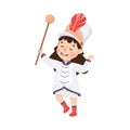 Cute girl drum major. Happy kid in white traditional costume marching band parade with rod cartoon vector illustration Royalty Free Stock Photo