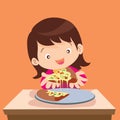 Cute girl eat pizza