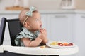 Cute little girl eating healthy food at home Royalty Free Stock Photo