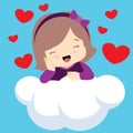 Cute Girl with Eyes Closed on Cloud Valentines