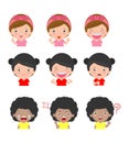 Cute girl faces showing different emotions,Set of children expressions on white background, Expression set of kids,vector Royalty Free Stock Photo