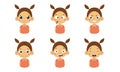 Cute Girl Facial Emotions Set, Kids Face with Different Expressions Vector Illustration