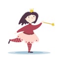 Cute girl in fairy costume with magic wand. Cartoon happy child in halloween costume.