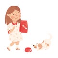 Cute Girl Feeding the Dog Doing Housework and Housekeeping Vector Illustration Royalty Free Stock Photo