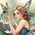 Flower fairy watercolor drawing with a cute girl Royalty Free Stock Photo