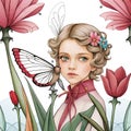 Flower fairy watercolor drawing with a cute girl Royalty Free Stock Photo