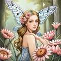 Flower fairy watercolor drawing with a cute girl Royalty Free Stock Photo