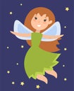 Fairy princess adorable character imagination beauty angel girl with wings vector illustration.
