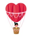 Cute girl flying heart airballoon valentine day Royalty Free Stock Photo