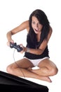 Cute girl with gamepad playing