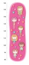 Cute girl with gifts meter wall from 30 to 140 centimeter. Vector illustration