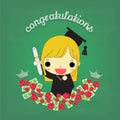 Cute girl graduate with flower and money on board