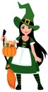 Cute Girl in Halloween Witch Costume in Full Length