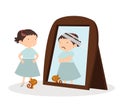 Cute Girl happy looking and cat standing in front of the mirror Royalty Free Stock Photo