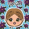 Cute girl head character with floral frame Royalty Free Stock Photo