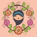 Cute girl head character with floral frame Royalty Free Stock Photo