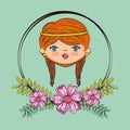 Cute girl head character with floral frame Royalty Free Stock Photo