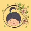 Cute girl head character with floral frame Royalty Free Stock Photo