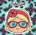 Cute girl head character with floral frame Royalty Free Stock Photo